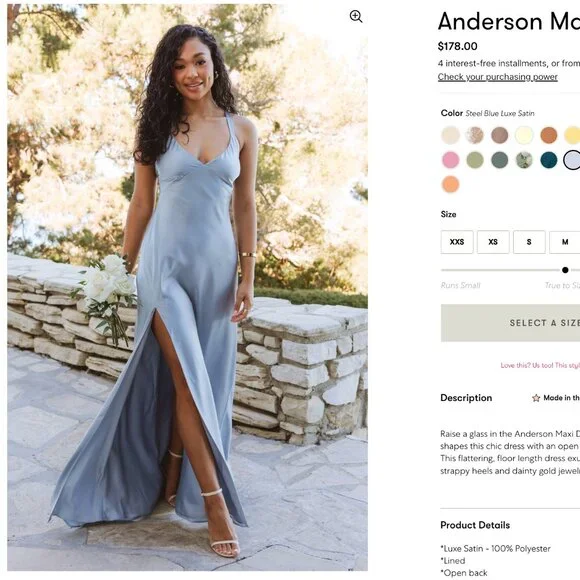 Show Me Your MuMu Anderson Maxi Dress Steel Blue Luxe Satin - Bridesmaid - Picture 8 of 8